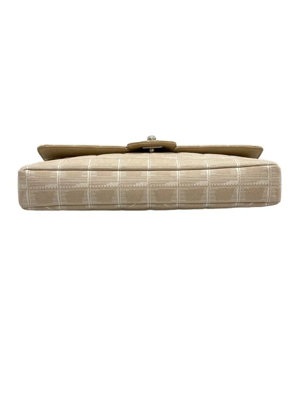 Chanel Shoulder Bag New Travel Line Choco Bar Stitch Beige Chain Silver Leather